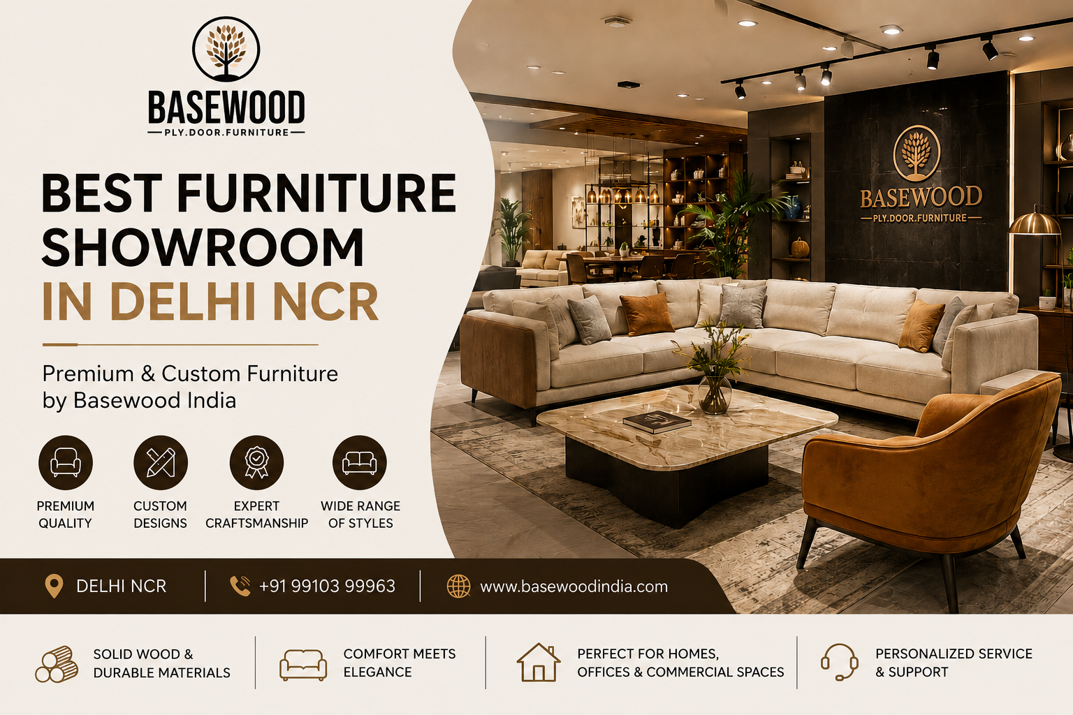 Best Furniture Showroom in Delhi NCR Premium & Custom Furniture by Basewood India